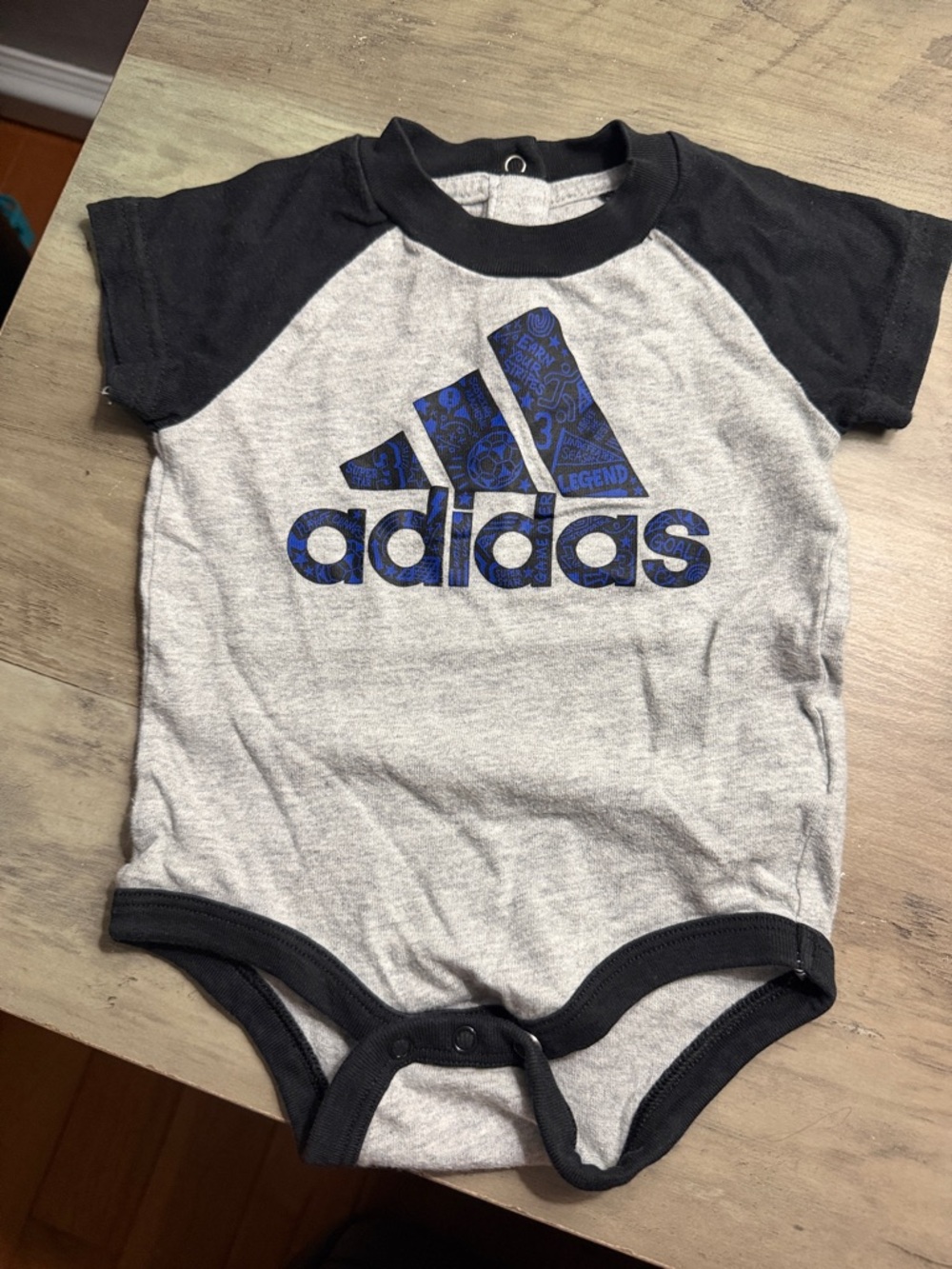 adidas Gray and Blue Logo Raglan Short-Sleeve Baby Bodysuit